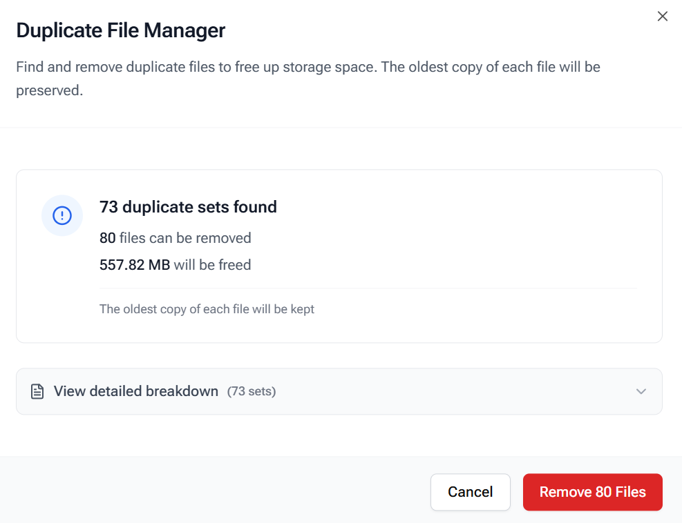 Smart duplicate removal feature