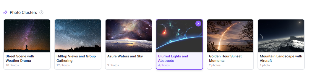 AI Photo Clusters — grouped by scene